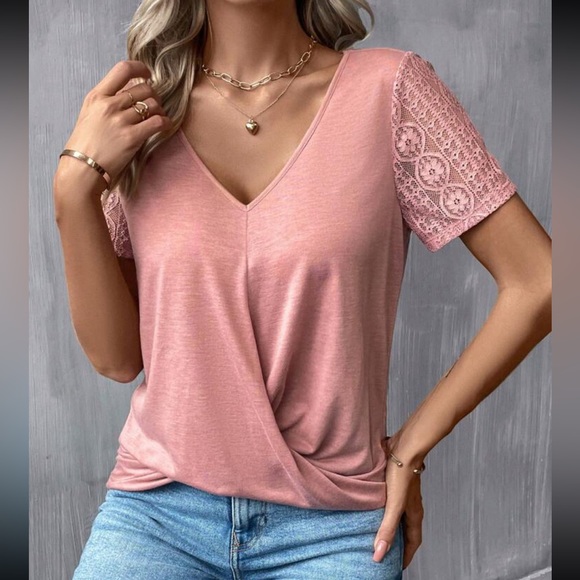 Boho lace sleeve wrap front blouse - Picture 5 of 6